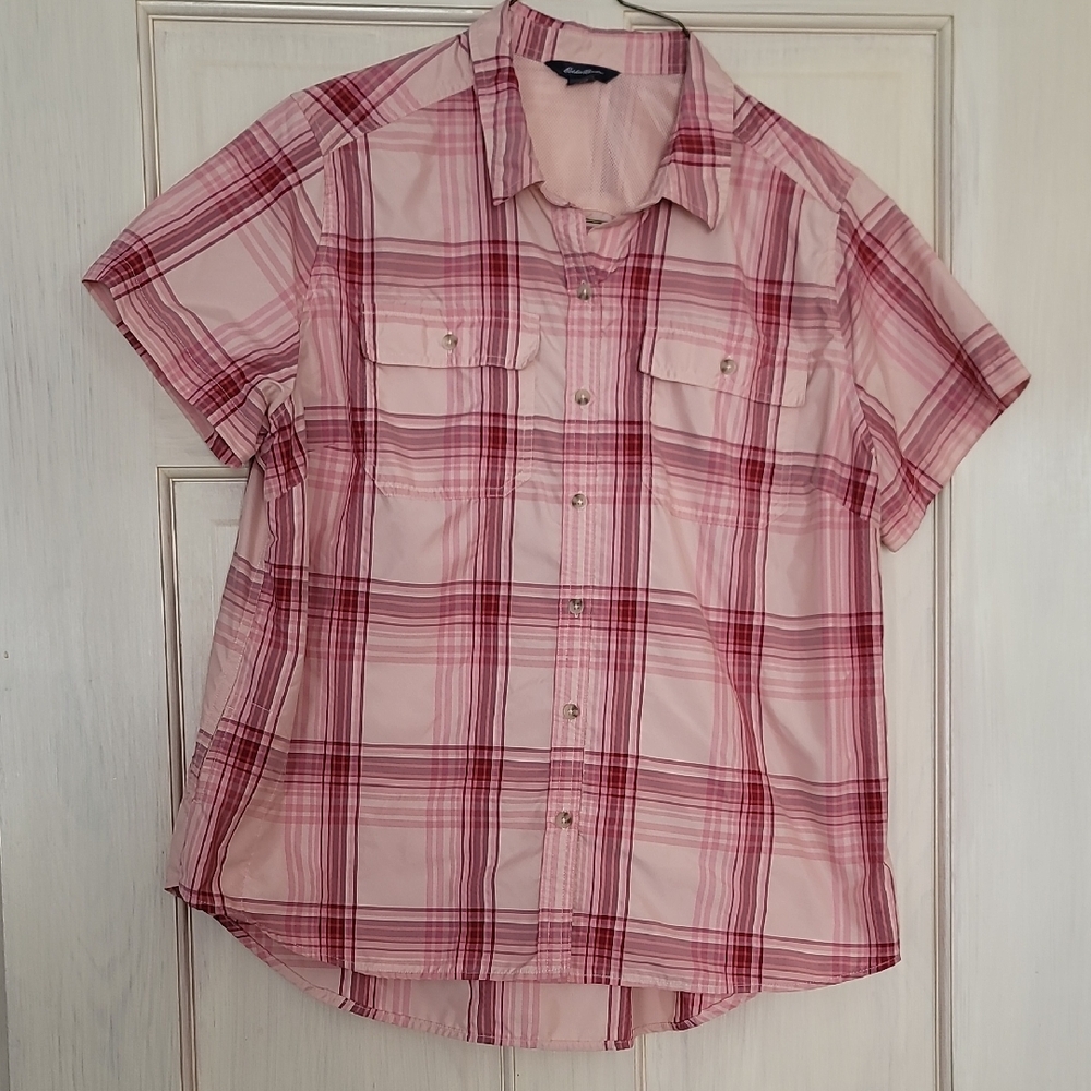 Eddie Bauer Womens Red and Pink Plaid Shirt